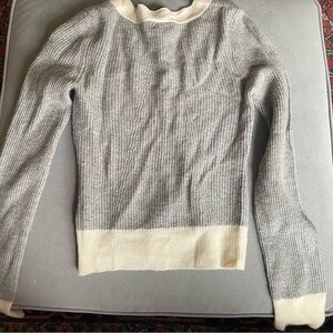 Women’s Gray Rag & Bone 100% Cashmere Ribbed Cardigan Sweater with Cream Trim